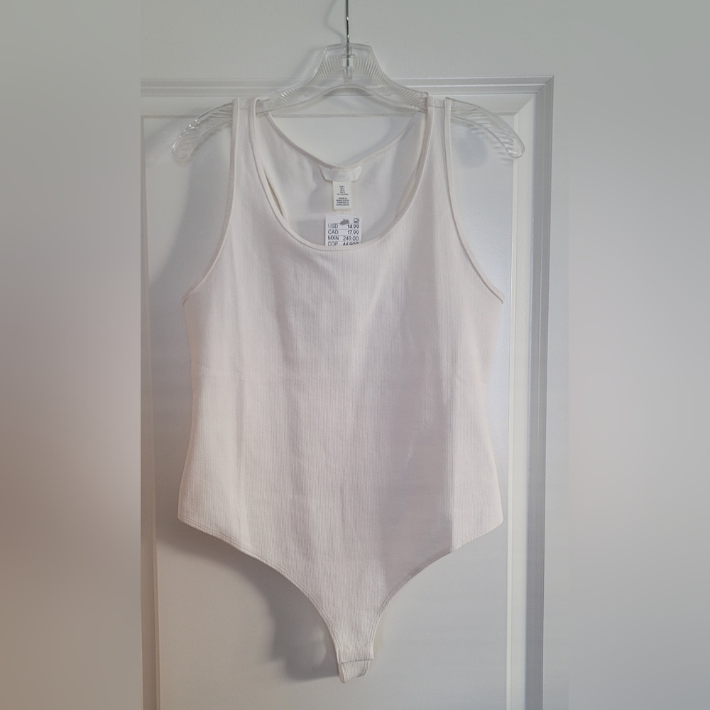 H&M White Ribbed Bodysuit New with Tags Size Large